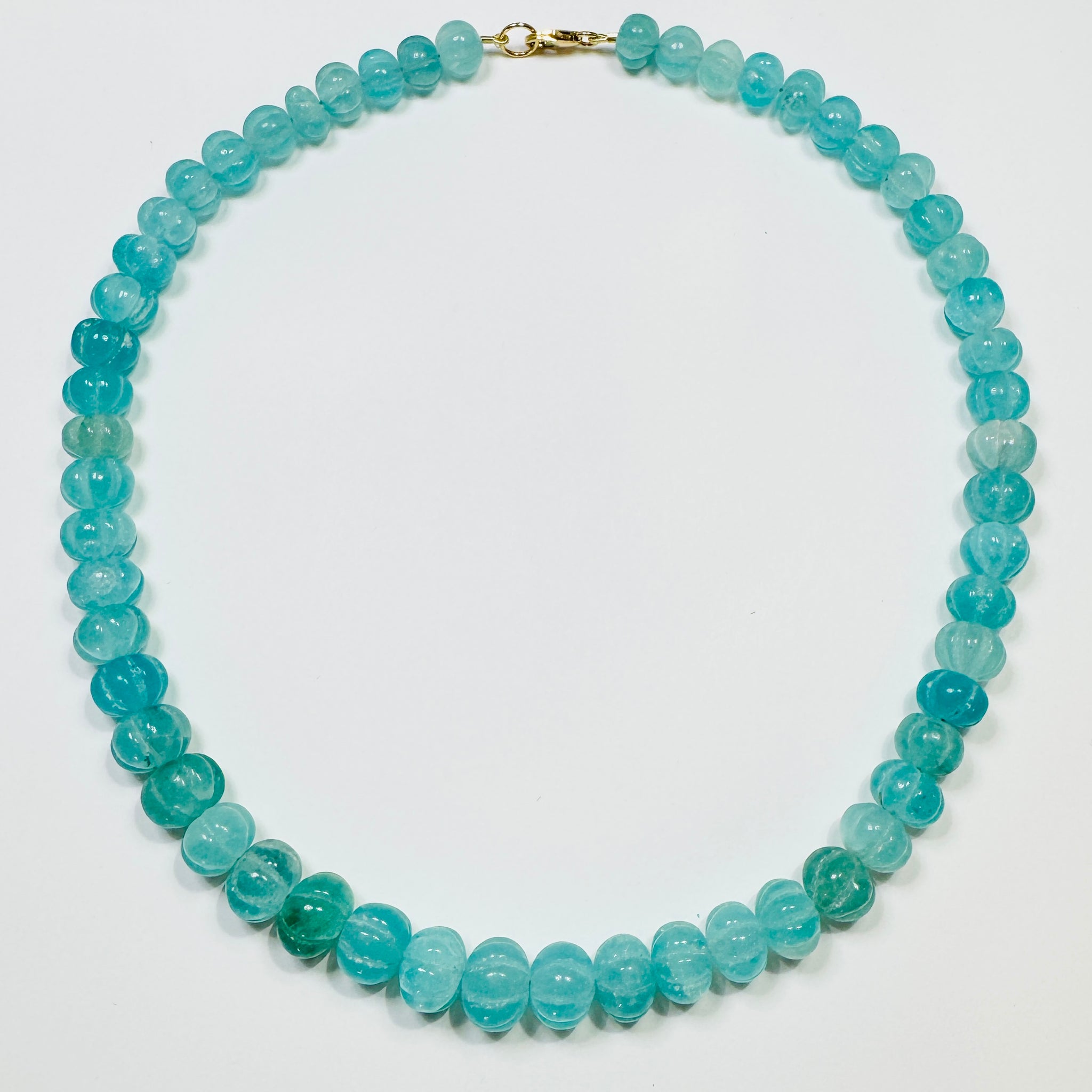 island blue carved chalcedony candy necklace