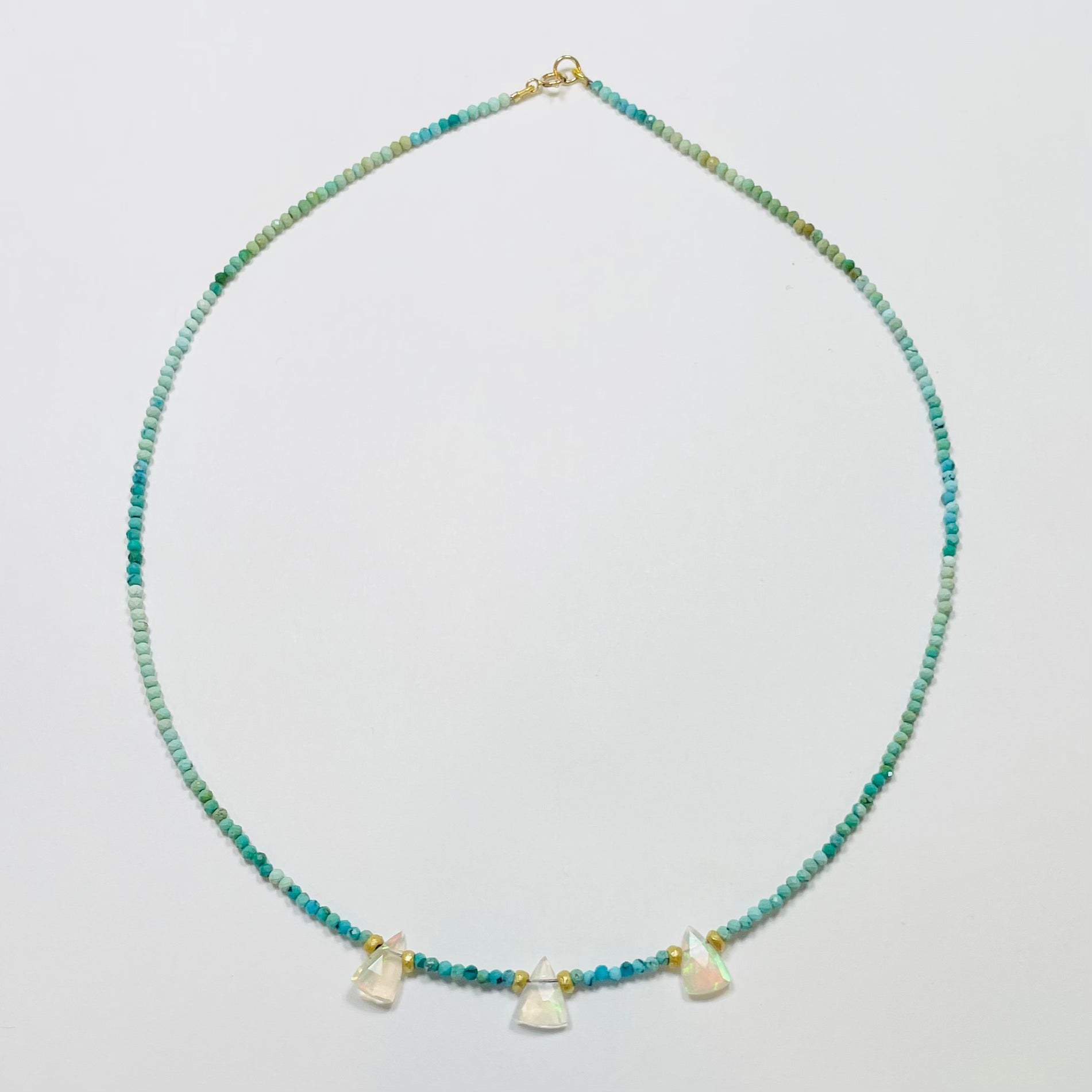 delicate turquoise necklace with triange opals