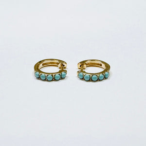 turquoise studded gold huggies