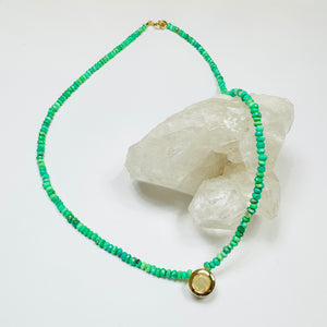 green turquoise necklace with bezel opal