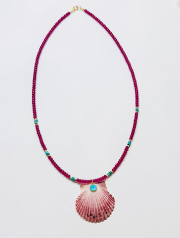 ruby and turquoise necklace with shell pendant