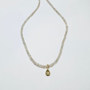 gemstone chain with diamond and gold teardrop