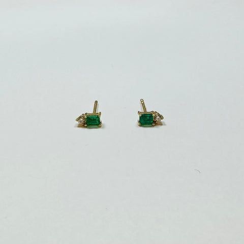 emerald baguette and diamond cluster studs