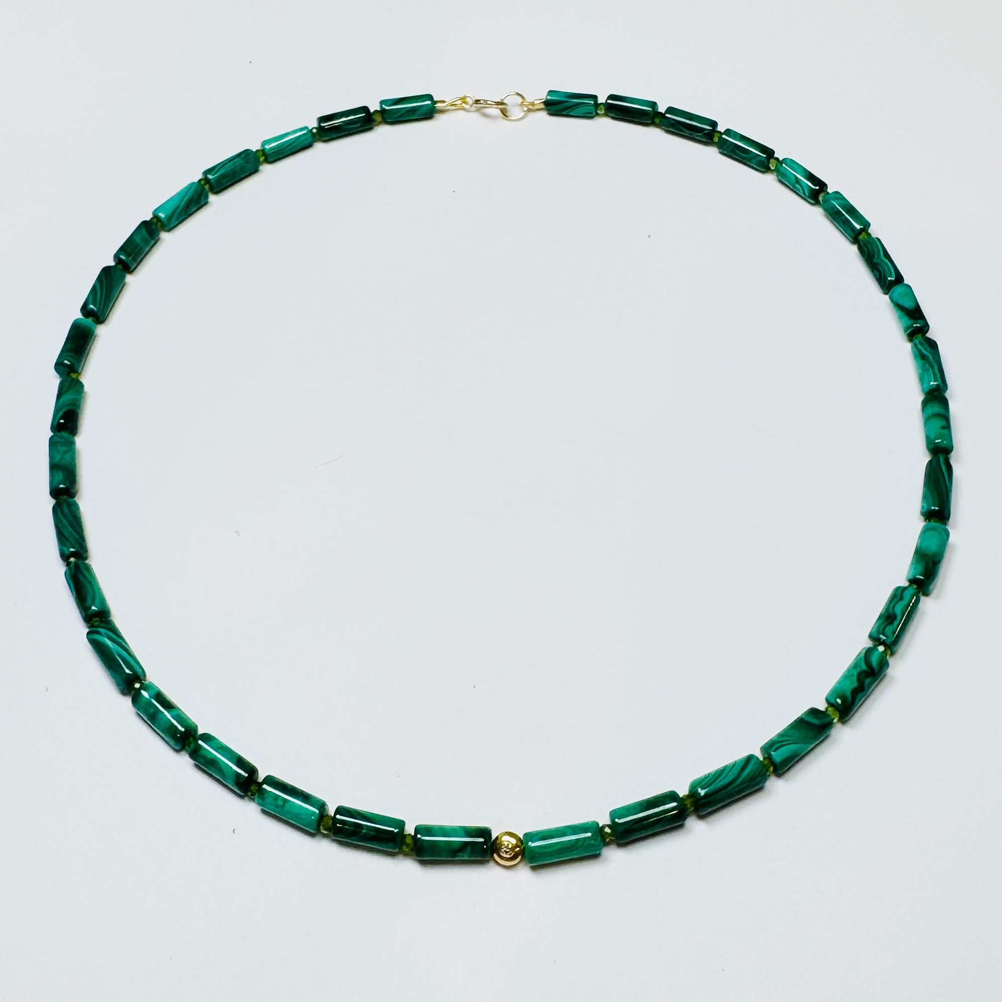 tube malachite necklace with diamond bead