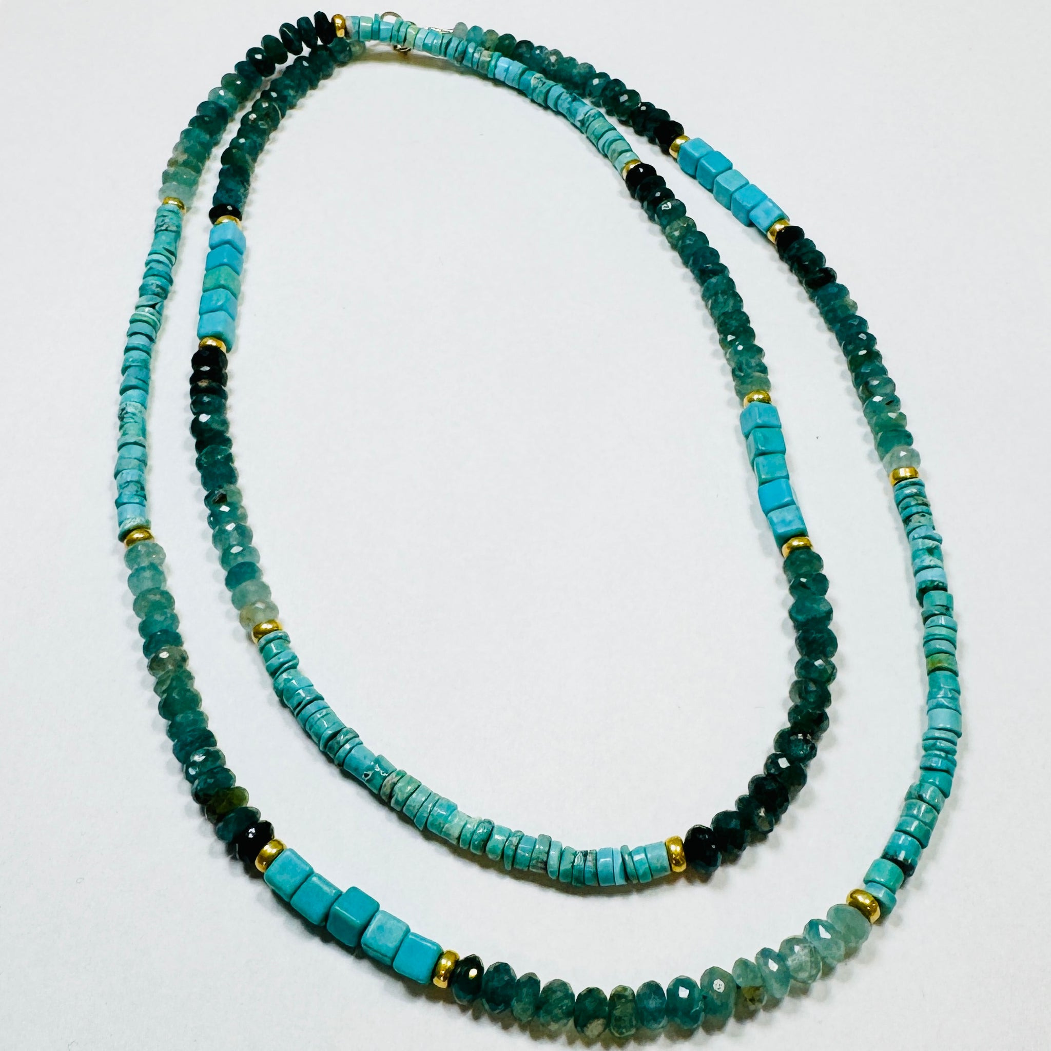 turquoise, tourmaline, and gold layering necklace