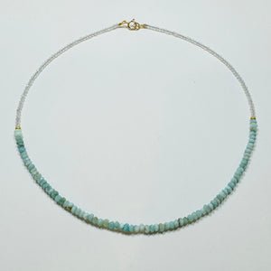 delicate rainbow moonstone and blue opal necklace