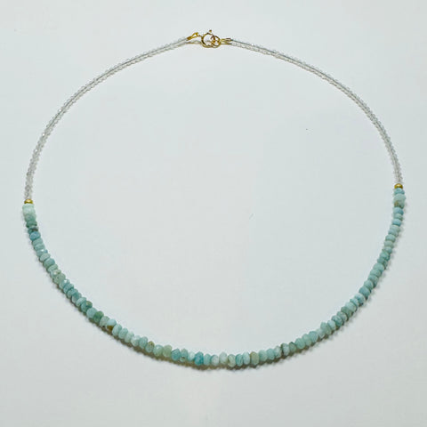 delicate rainbow moonstone and blue opal necklace