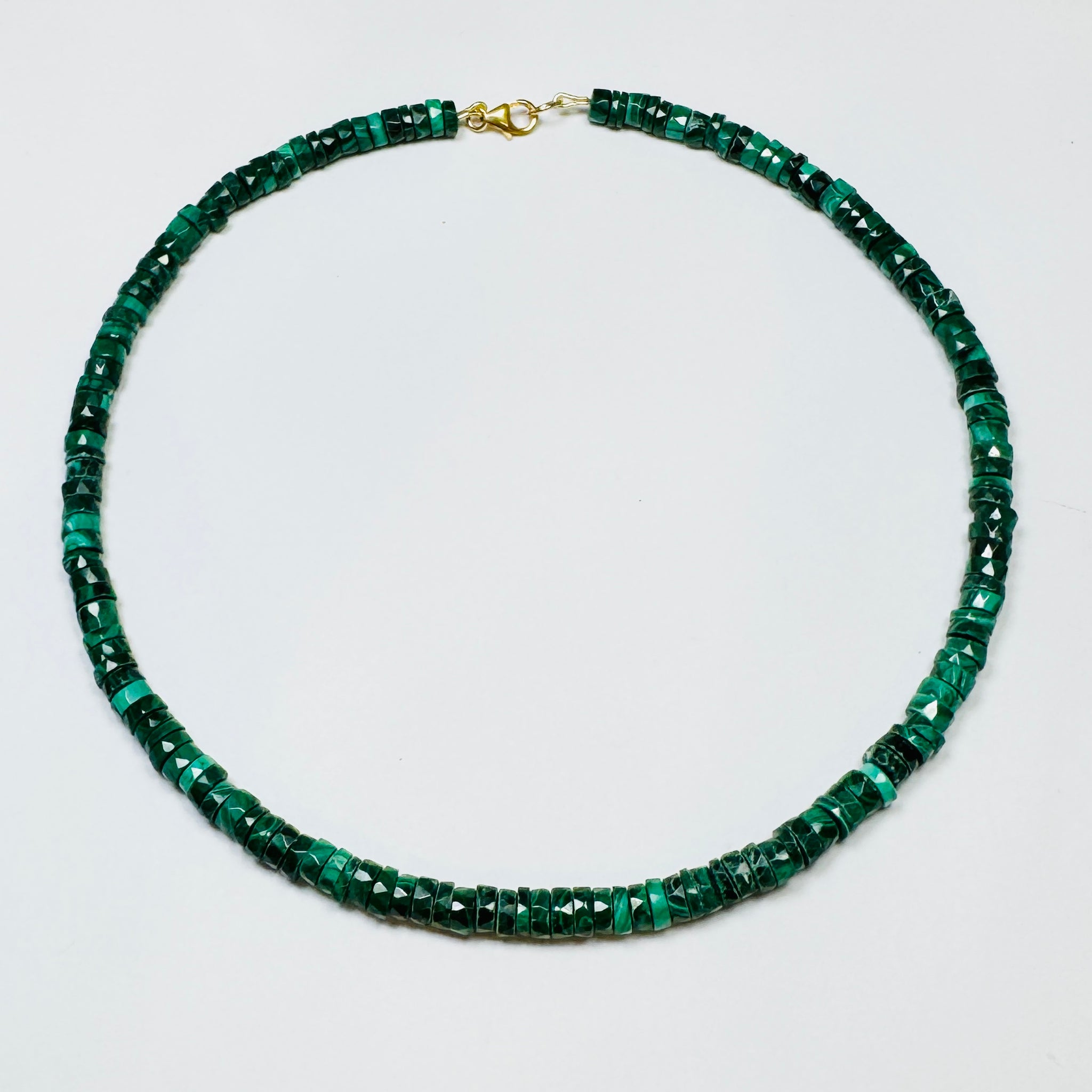 malachite in a heishi cut candy necklace