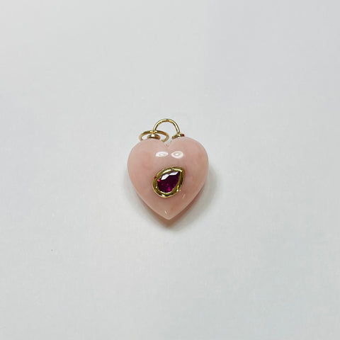 puffy pink opal heart pendant with ruby