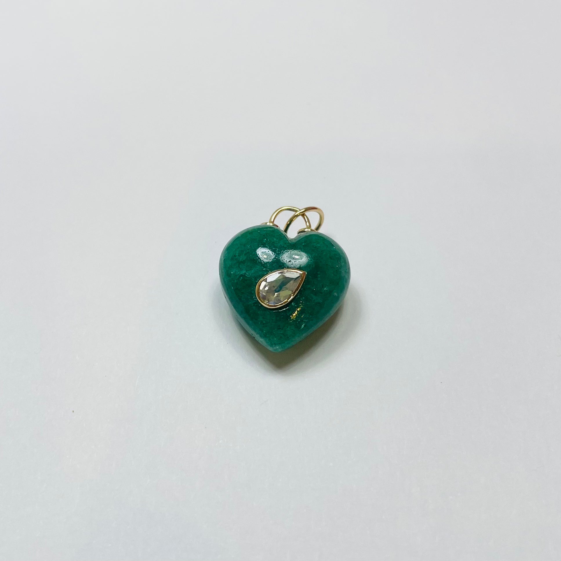 puffy green aventurine heart pendant with 14 kt gold bezel moonstone