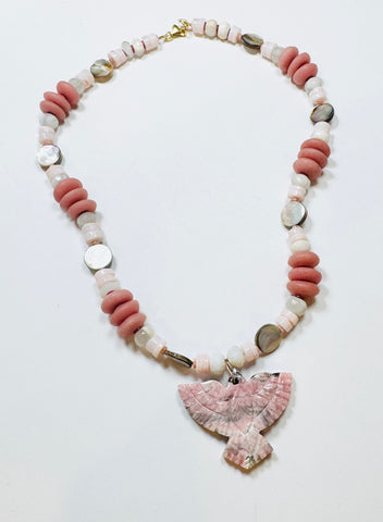 eagle necklace, pink opal