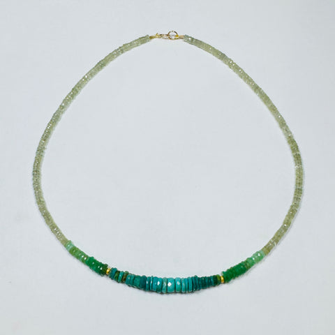 ombré prehnite, chrysoprase, and turquoise heishi necklace