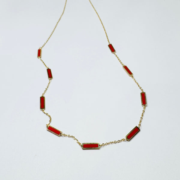 rectangular inlaid stone necklace