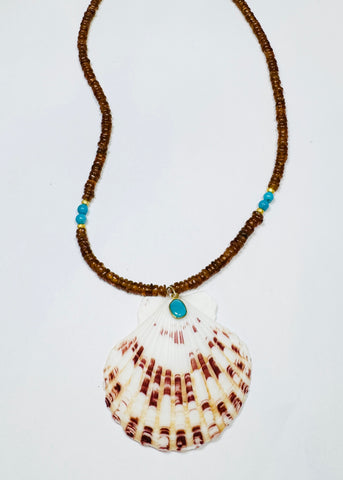 Hessonite garnet necklace with turquoise shell pendant