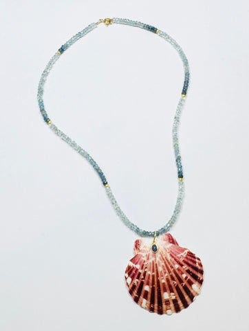aquamarine necklace with shell pendant