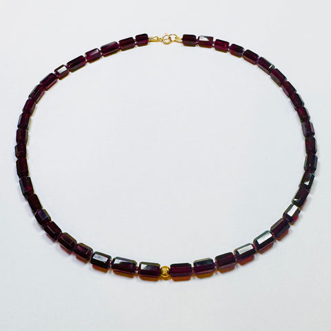 garnet tube necklace with diamond bead