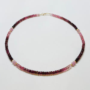 pink tourmaline necklace with pink sapphire 14 k gold beads