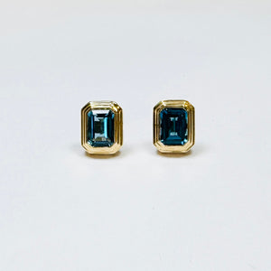 london blue topaz stepped bezel studs