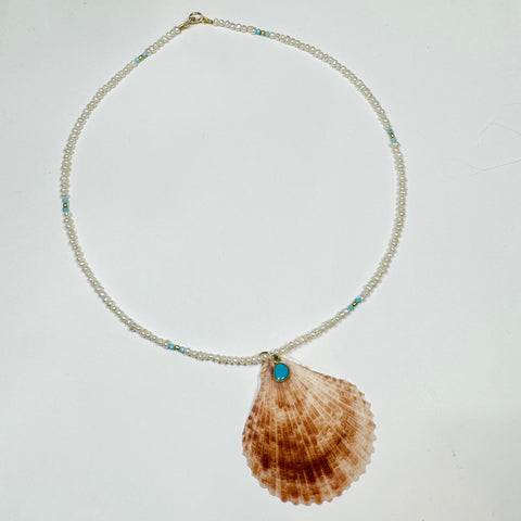 pearl necklace with shell pendant