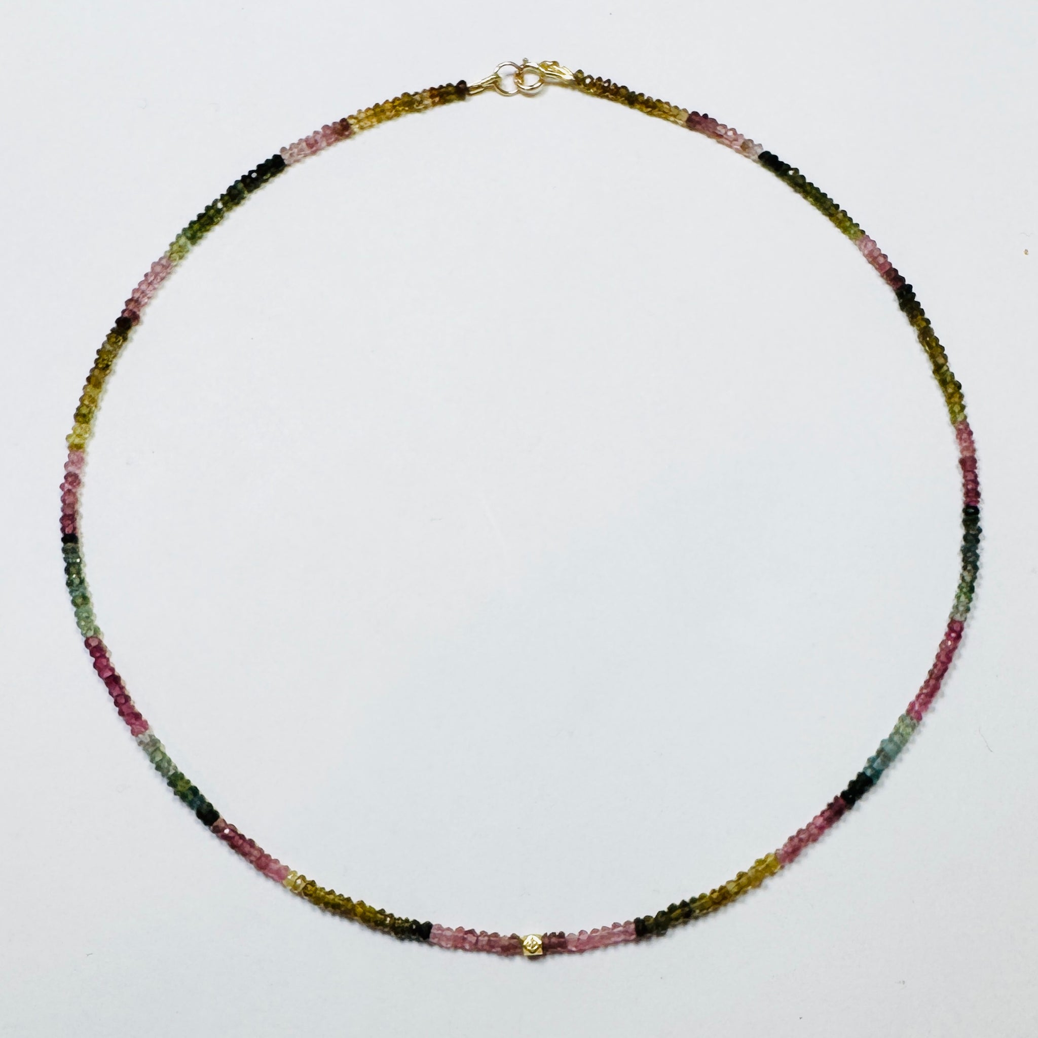 delicate tourmaline necklace with diamond block bead