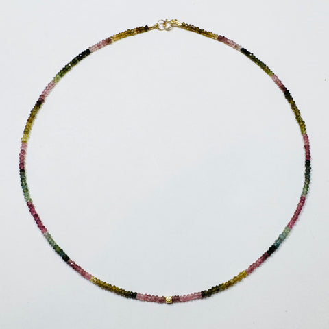 delicate tourmaline necklace with diamond block bead