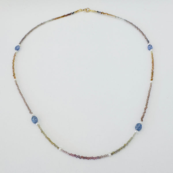pastel sapphire, pearl, and seed bead necklace
