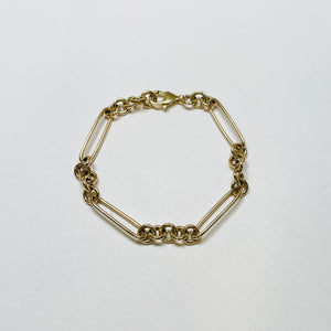 14k gold five ring paperclip chain bracelet