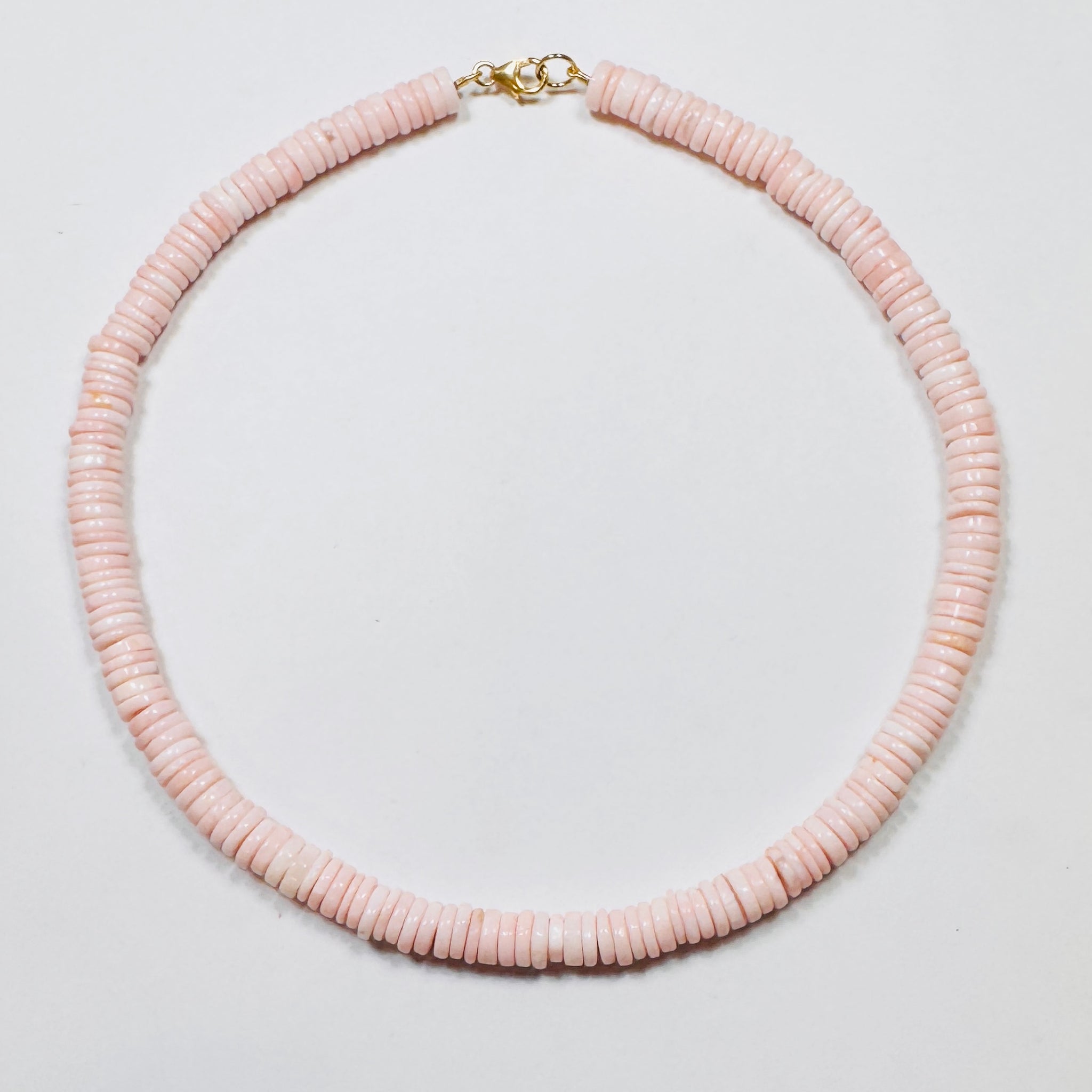 pink opal heishi cut necklace