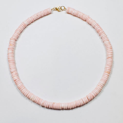 pink opal heishi cut necklace