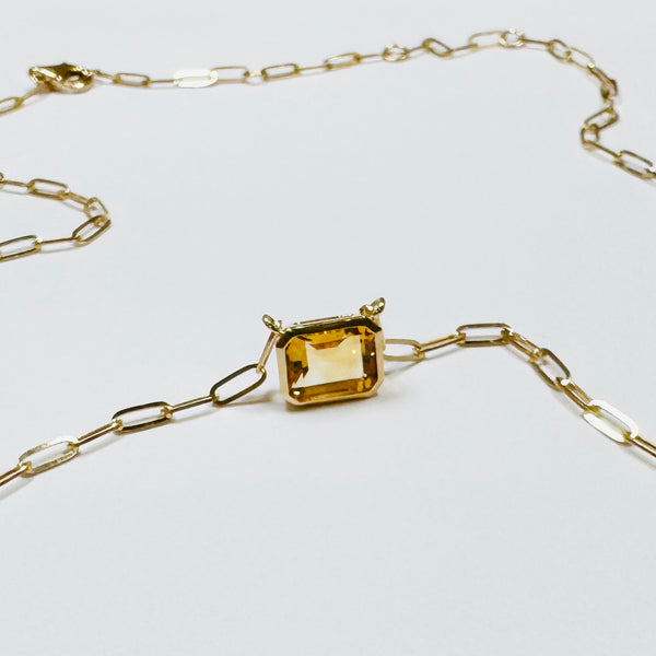 bezel set citrine on paperclip chain