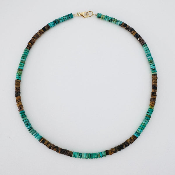 turquoise and tigers eye color block necklace
