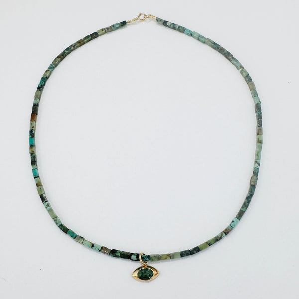 bezel set evil eye on gemstone chain