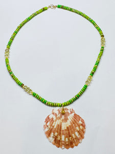 green turquoise necklace with shell pendant