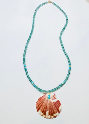 apatite and turquoise necklace with shell pendant