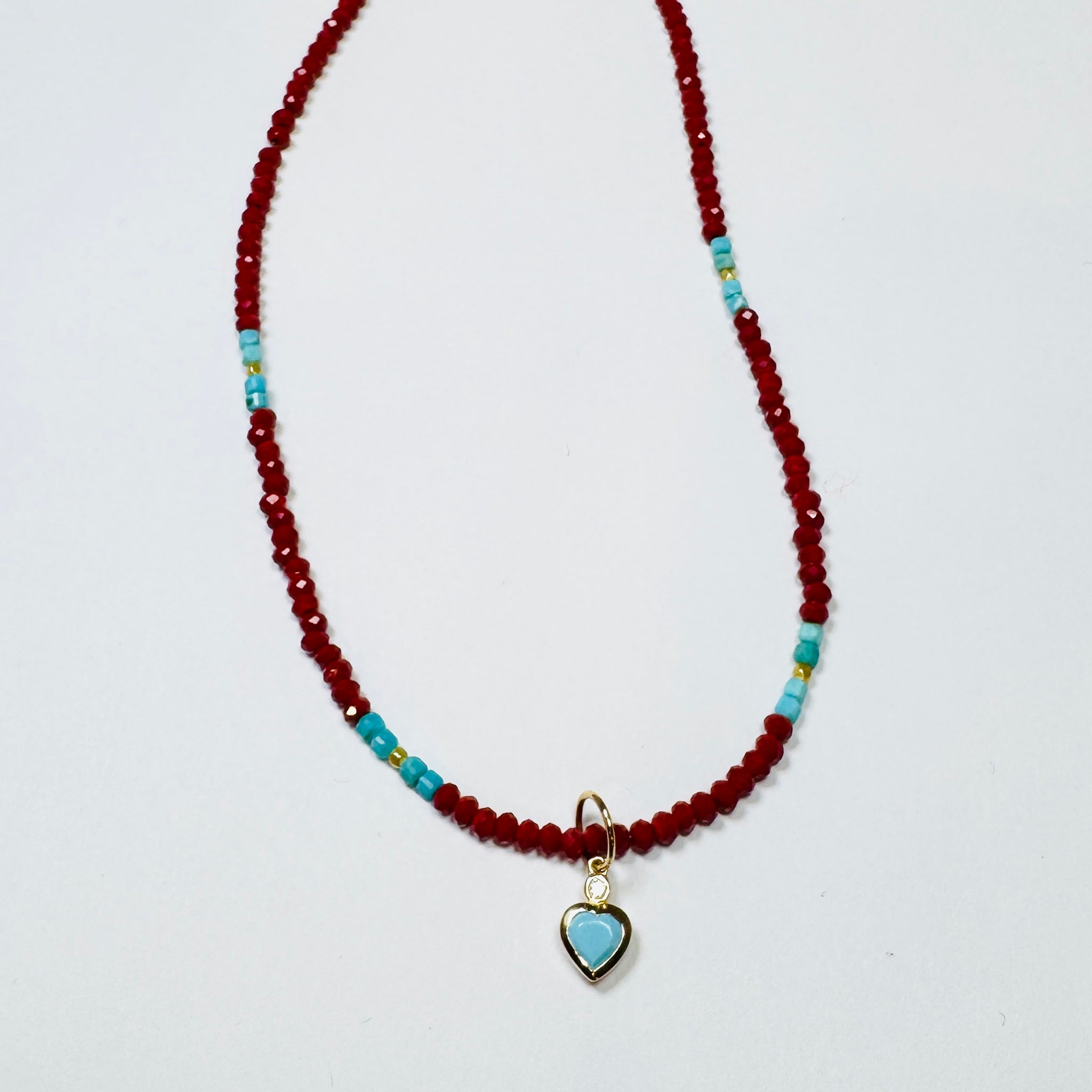 red jade and turquoise heart necklace