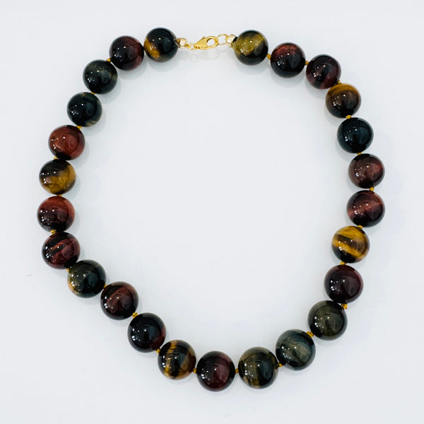 tigers eye knotted necklace, 16 mm