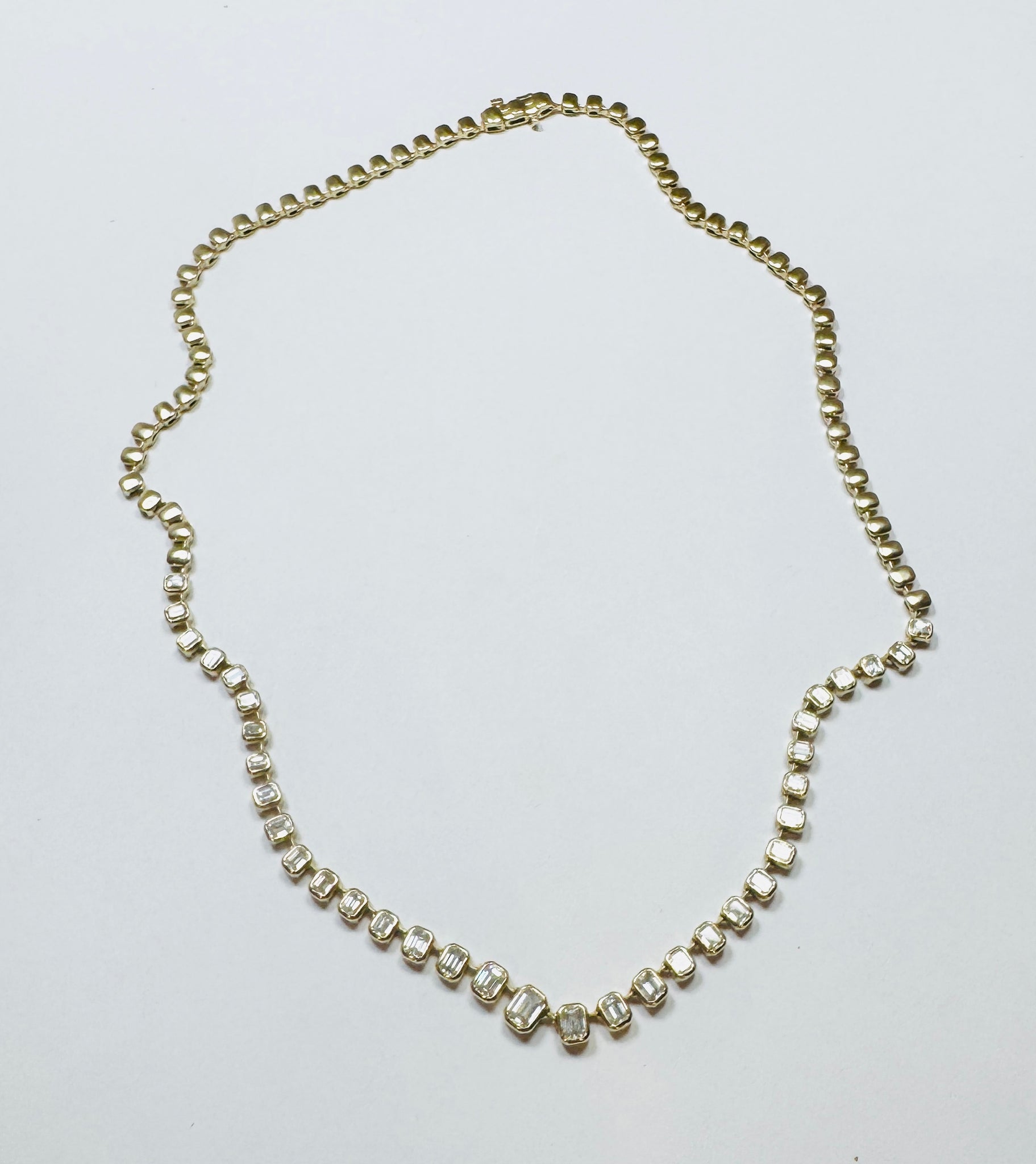 bezel set emerald cut diamond tennis necklace