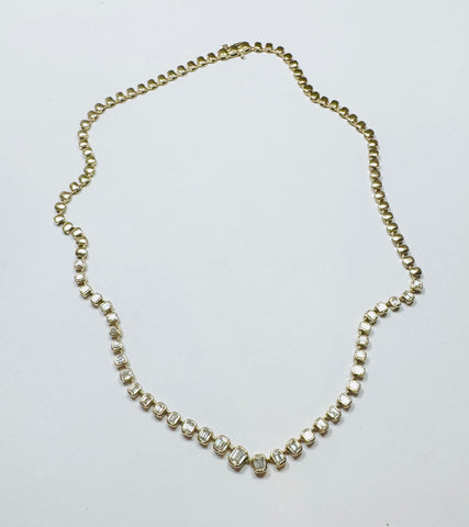 bezel set emerald cut diamond tennis necklace