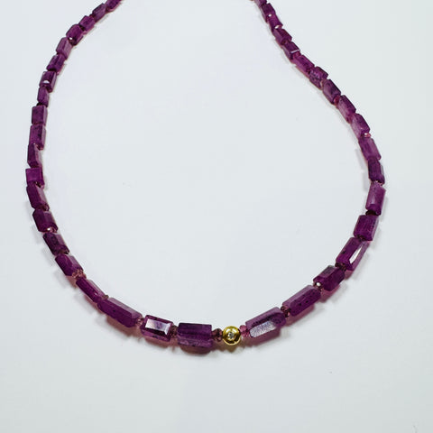 tube block ruby necklace with diamond bead