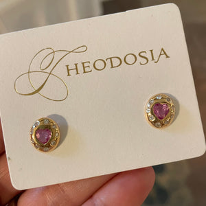 pink sapphire heart dome earrings