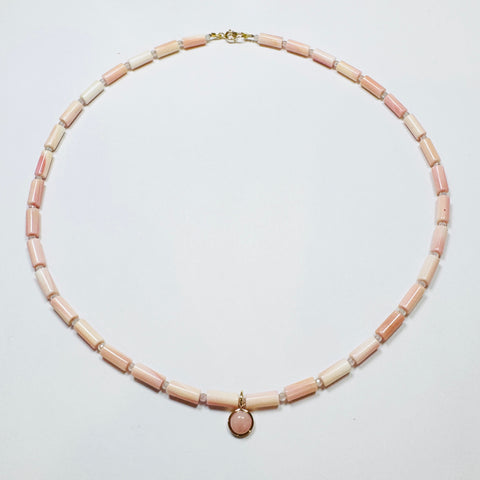 tube pink conch necklace with opal charm