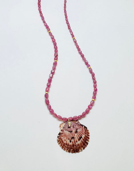 pink sapphire necklace with shell pendant