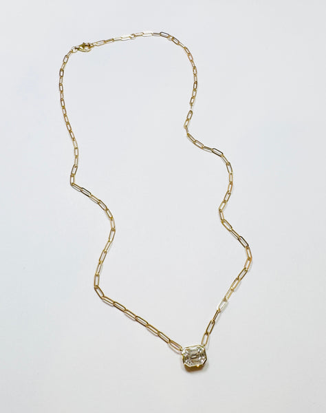 14 kt gold illusion set diamond on paperclip chain