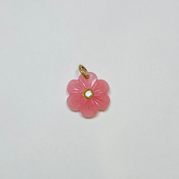 carved pink chalcedony flower pendant, 3/4 in