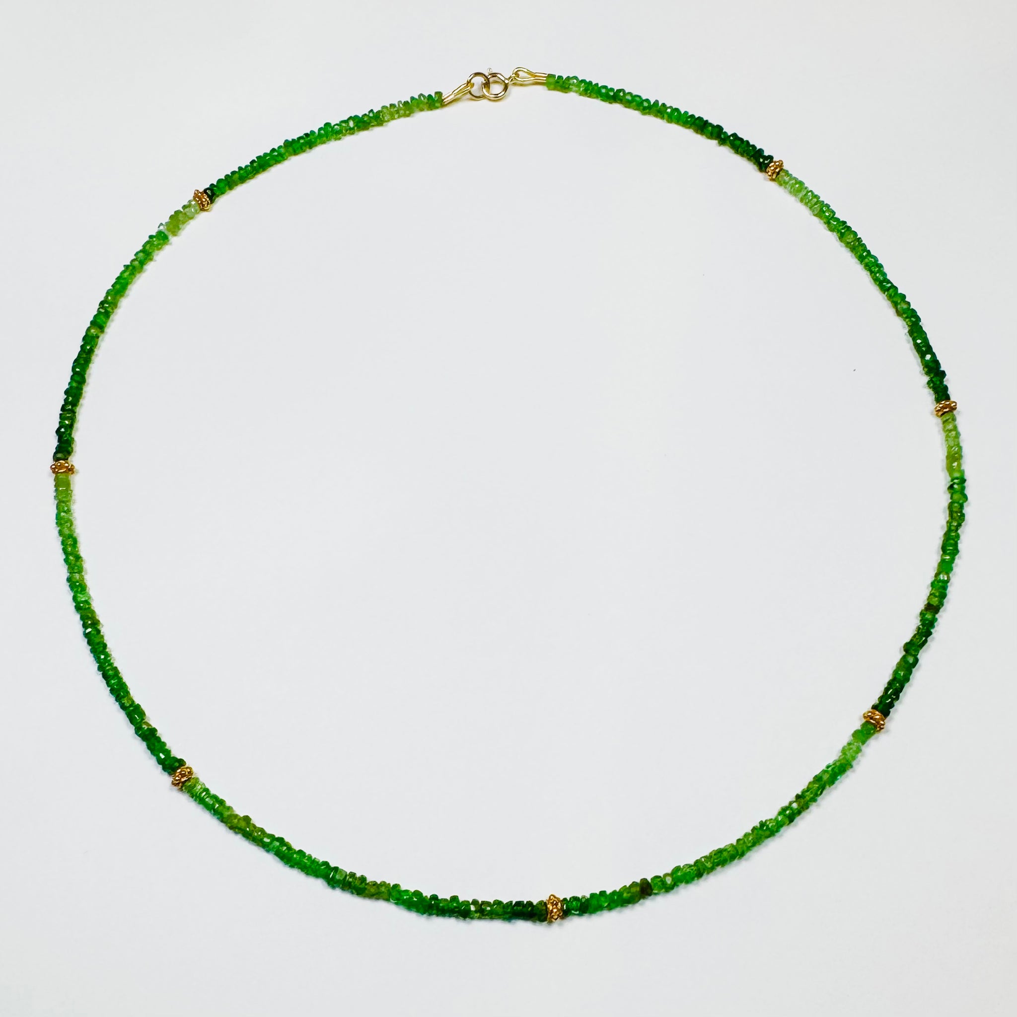 delicate emerald necklace with 14 k gold beads