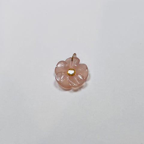 carved rose quartz flower pendant, 1 in