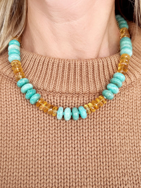 Russian amazonite and citrine candy necklace