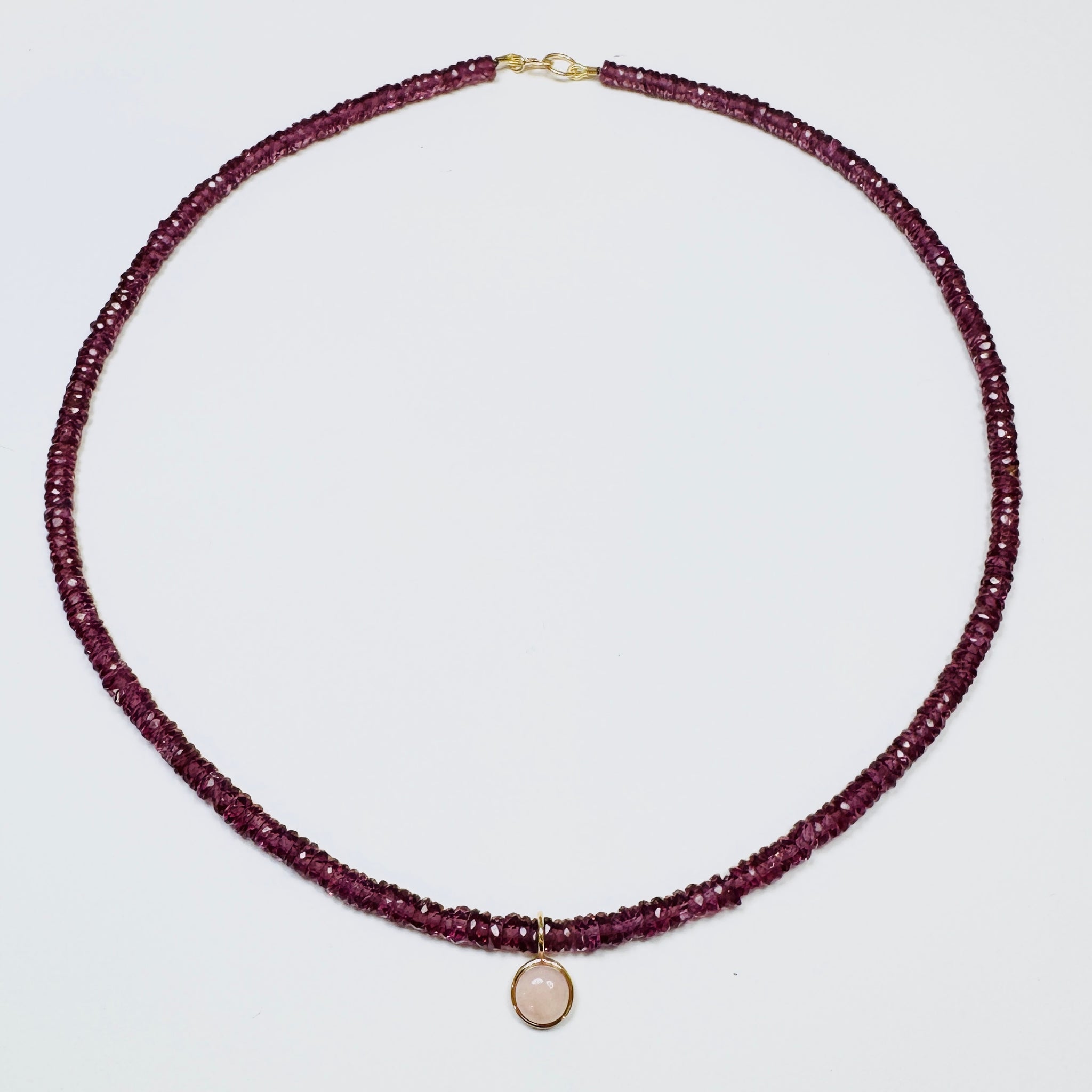 purple garnet necklace with pink opal