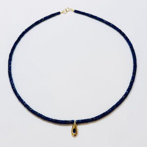 blue sapphire teardrop on lapis heishi