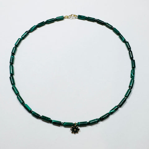 tube malachite necklace with starburst charm